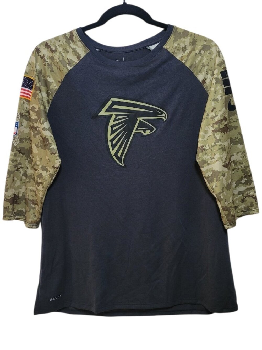 Nike Dri Fit Atlanta Falcons Salute To Service Camo 3/4 Raglan Shirt Womens XL